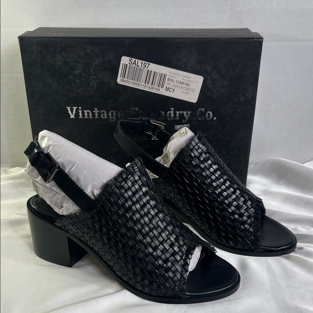 Vintage Foundry Co. Women’s Black Woven Florence Heeled Sandals Size 6 New
